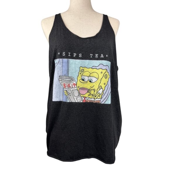 Spongebob Sips Tea Graphic Tank Top XXL - Picture 2 of 7